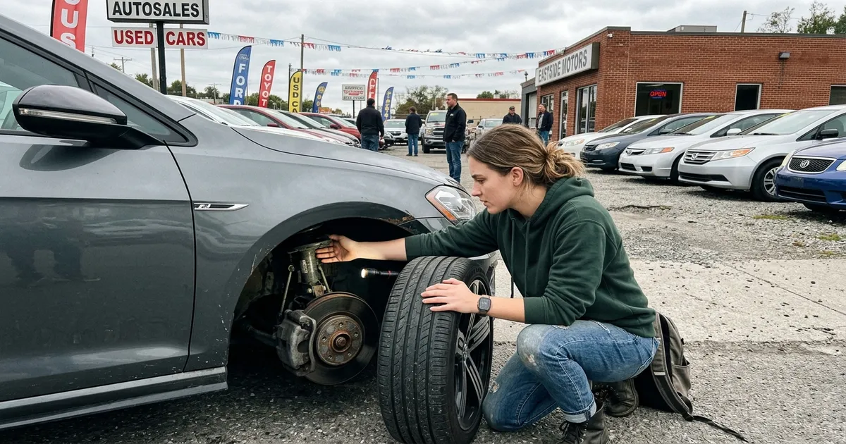 Auto MACH: Nezávislý motoristický magazín, recenze ojetin a servisní rádce 1 Řidič si detailně prohlíží ojeté auto v autobazaru AutoMach před samotnou koupí