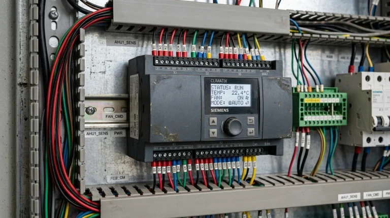 Řídící jednotka Siemens Climatix: Zapojení, návod a diagnostika chyb | AutoMACH.cz 3 Elektronická řídící jednotka Siemens Climatix se zapojenou kabeláží a stavovým displejem
